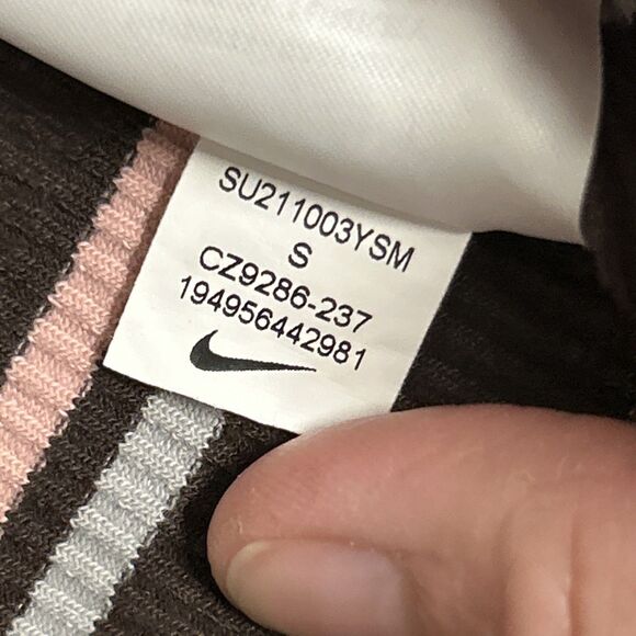 Nike Femme Ribbed Striped Maxi Dress Womens Small Y2K Brown Side Slit - Picture 7 of 11